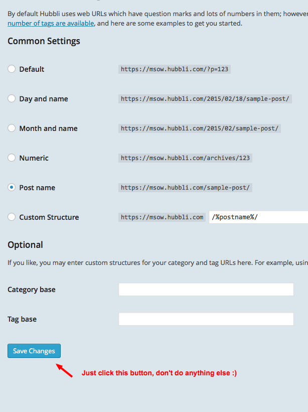 hubbli not found error permalinks settings